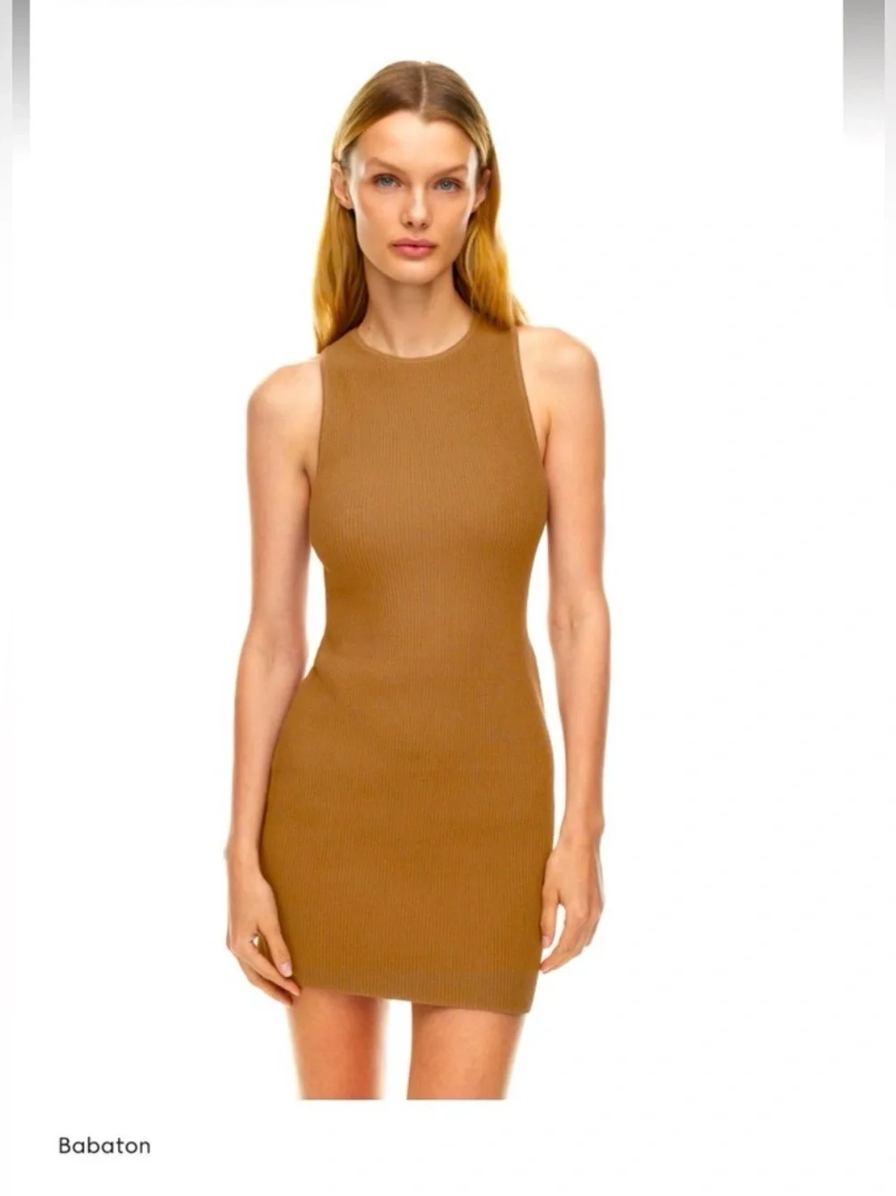 ARITZIA BABATON Sculpt Knit Ribbed Mini Dress Size L Racerback - Picture 2 of 5